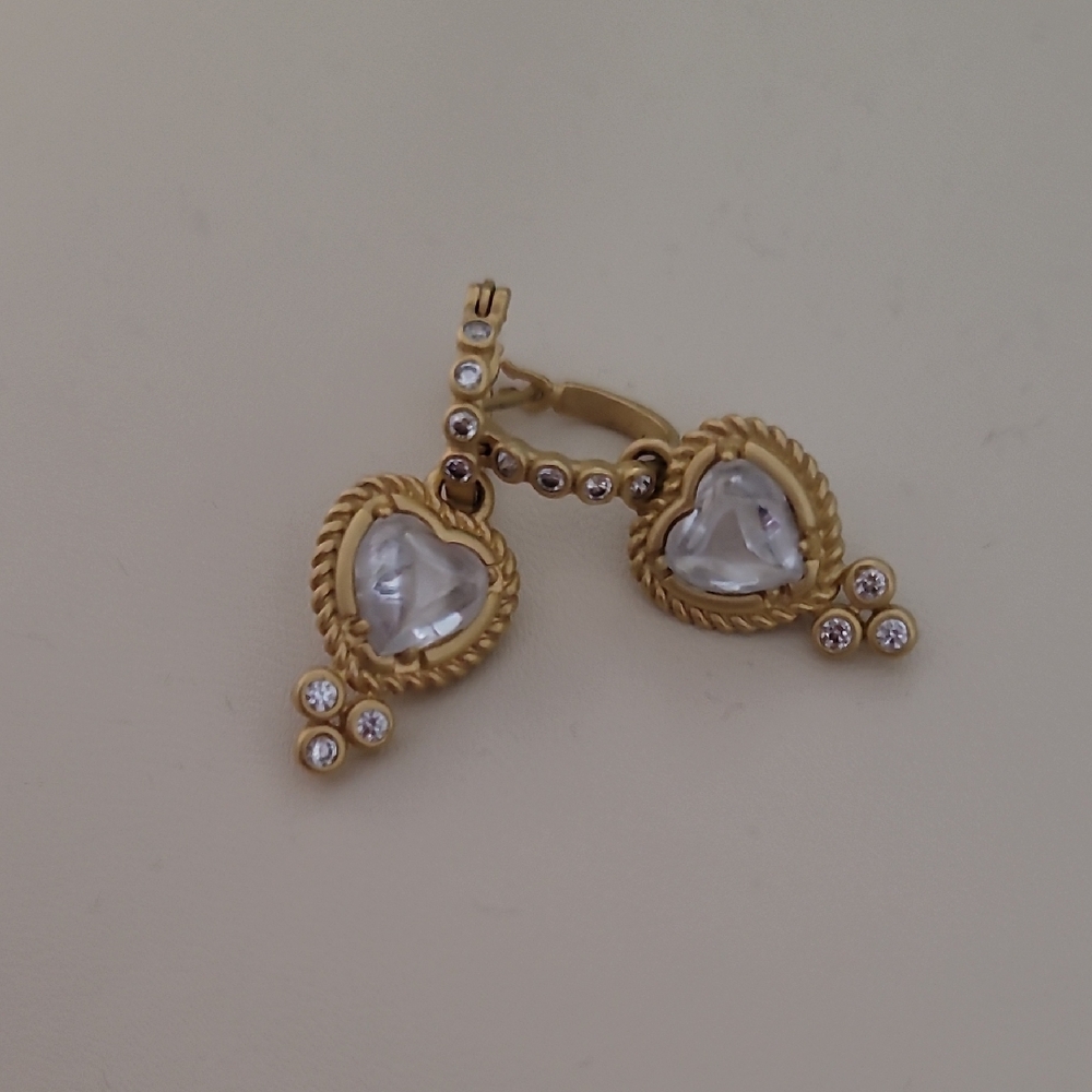 Freida Rothman Gold Heart Earrings with Crystals